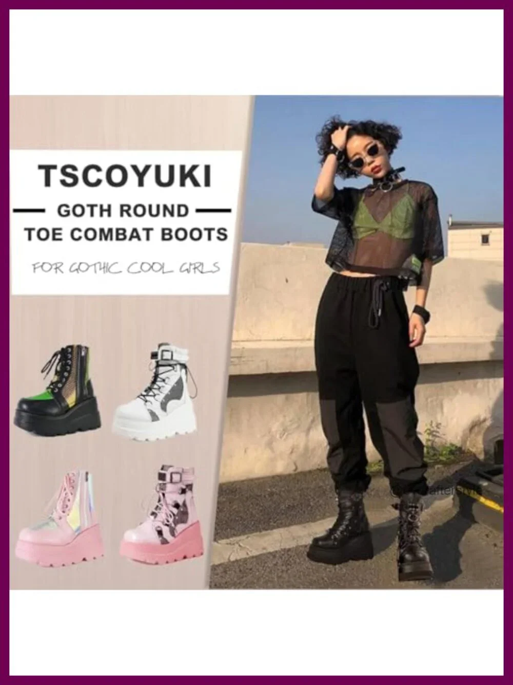 Women's Gothic Platform Ankle Boots with Wedge Heel, Vegan PU Leather Lace-Up